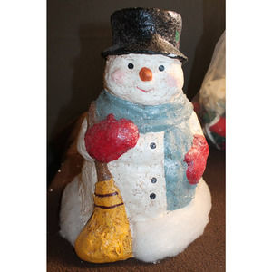Teena Flanner snowman black hat red gloves blue scarf & yellow broom